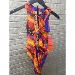 Hot Girl Summer Megan Thee Stallion Butterfly Lace Up One Piece Swimsuit S 4-6